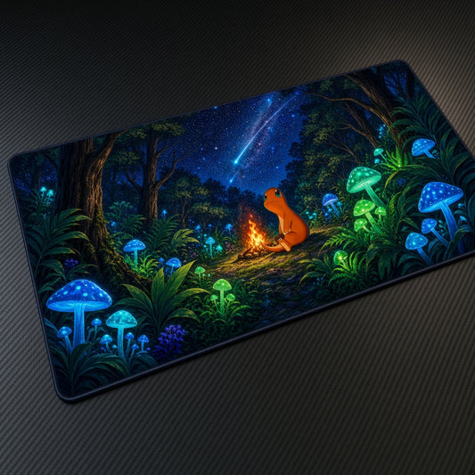 Charmander Campfire Pokémon Playmat at an angle on a gaming desk