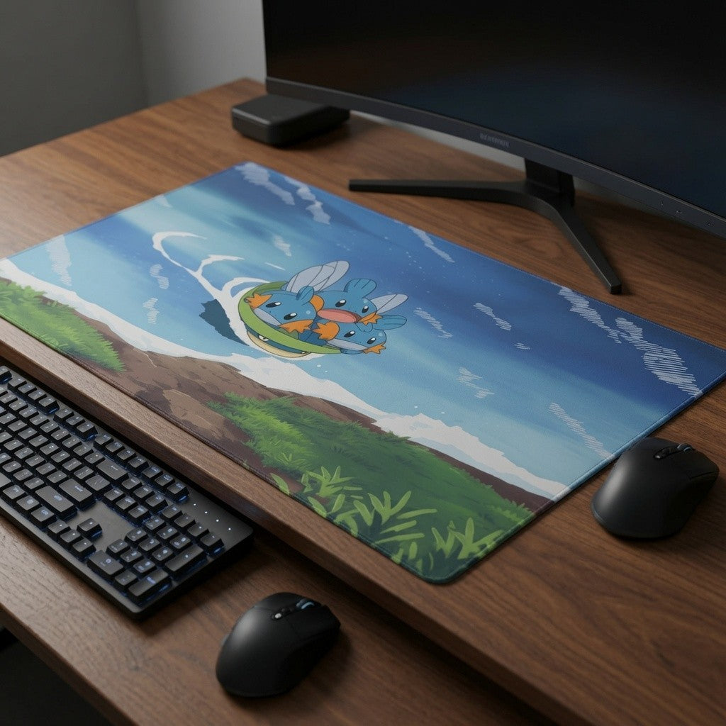 Mudkip and Lotad Custom Standard Size Pokemon TCG Card Games Playmat Mousepad