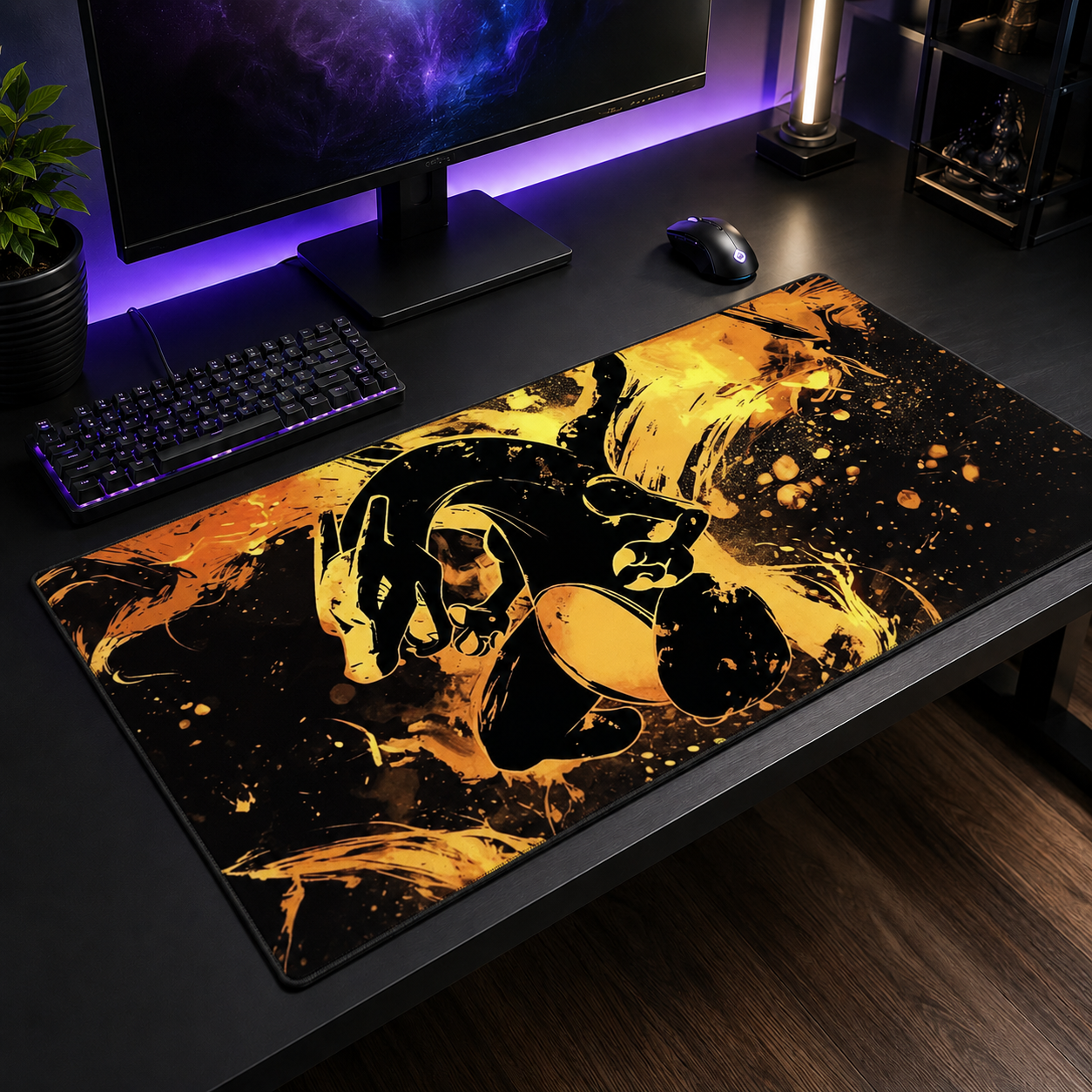 Decorative mouse pad with artistic design on a desk setup
