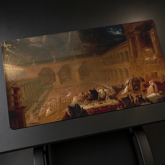 Belshazzar's Feast John Martin Playmat at an angle on a gaming desk