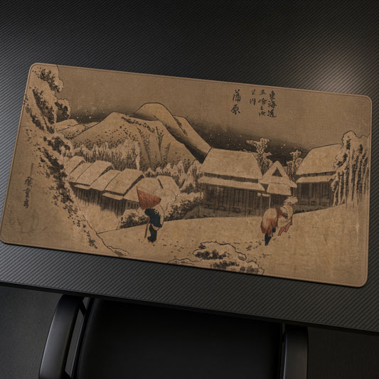 Kambara: Evening Snow Utagawa Hiroshige Playmat at an angle on a gaming desk