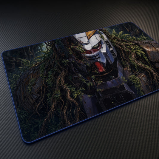 Overgrown RX-78-2 Gundam Head Playmat at an angle on a gaming desk