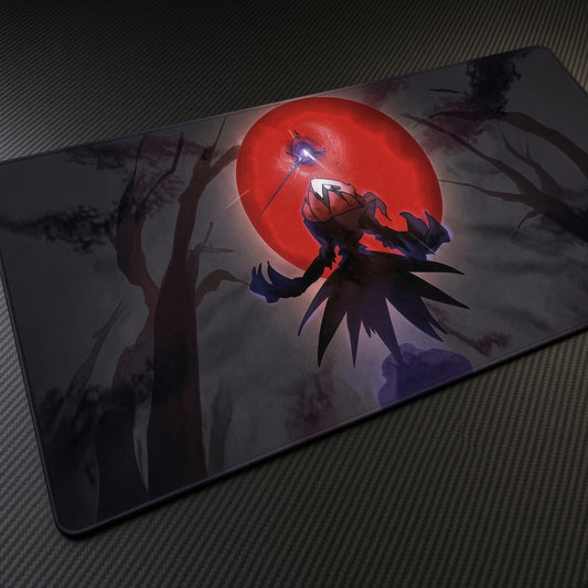 Darkrai Dream Eater playmat at an angle on a gaming desk
