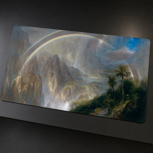 Rainy Season in the Tropics Frederic Edwin Church Playmat at an angle on a gaming desk
