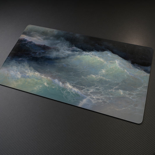 Rough Sea Ivan Aivazovsky Playmat at an angle on a gaming desk