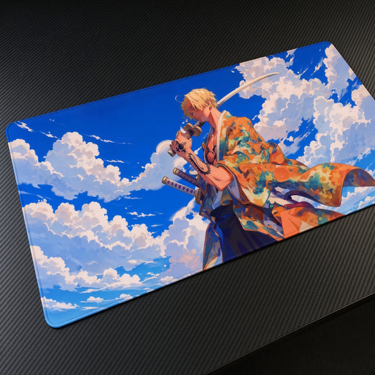 Sanji Kimono Wano One Piece Playmat at an angle on a gaming desk