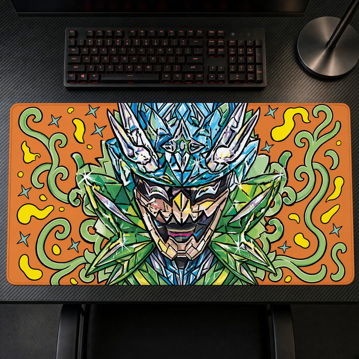 Ogerpon Wild Vines Pokemon Playmat top-down on desk