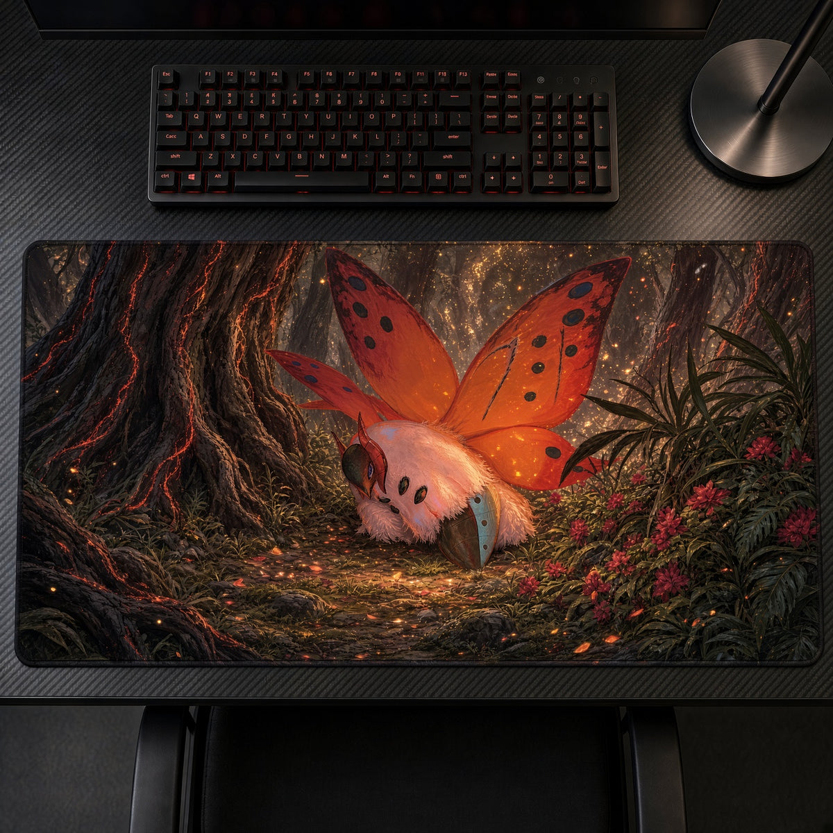 Volcarona Volcanic Jungle Pokemon Playmat top-down on desk