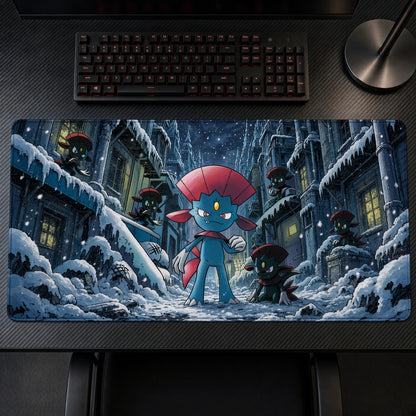 Weavile Night City Pokemon Playmat top-down on desk