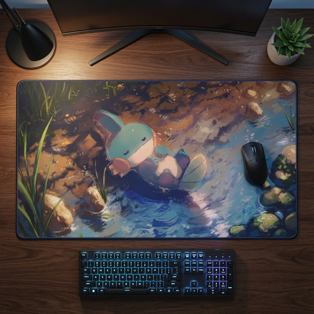 Sleepy Mudkip Cute Custom Standard Size Pokemon TCG Card Games Playmat Mousepad