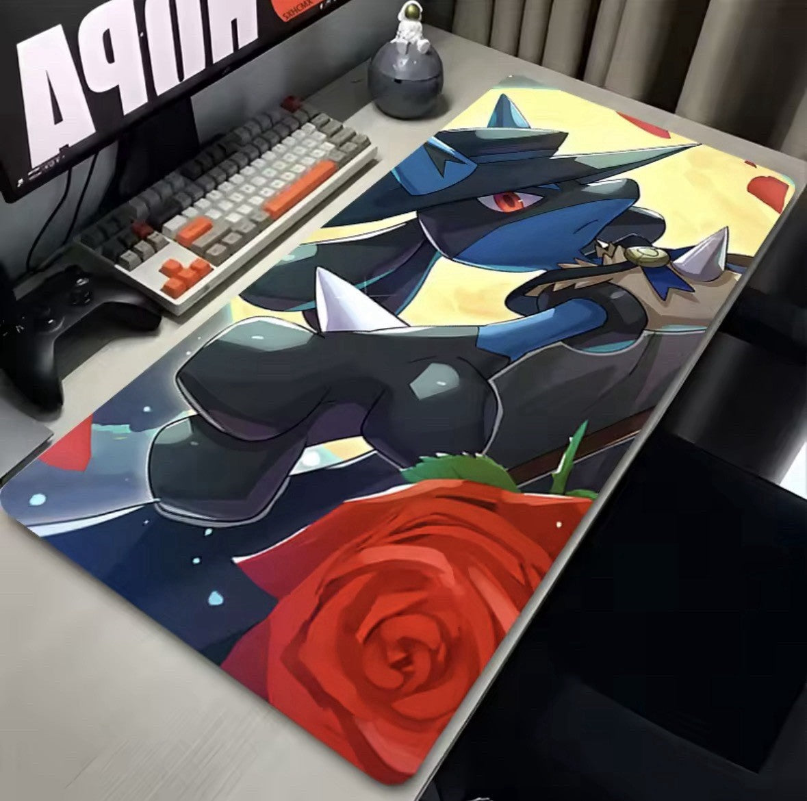 Lucario Game Pokemon Table Playmat Card Play Mat Mousepad 24”
