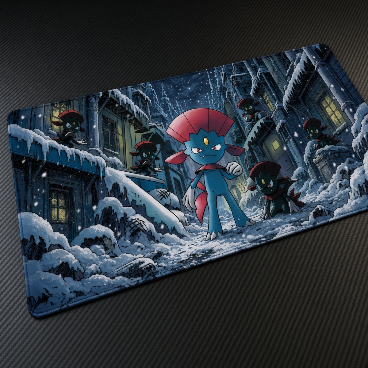 Weavile Night City Pokemon Playmat angled view