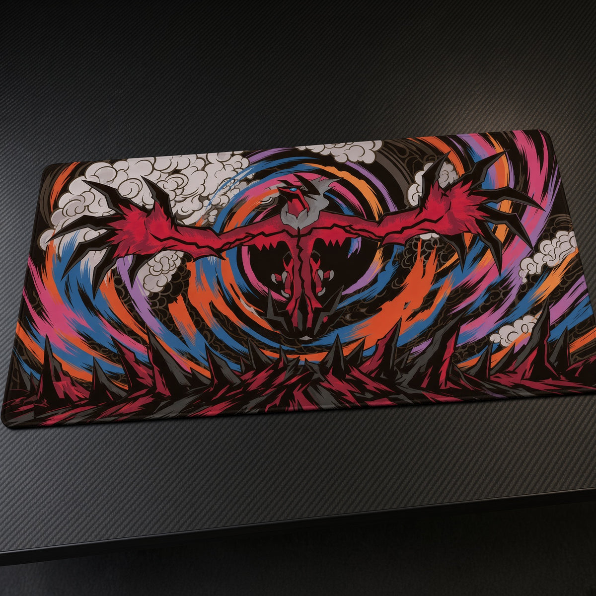 Yveltal Crimson Vortex Pokemon Playmat angled view