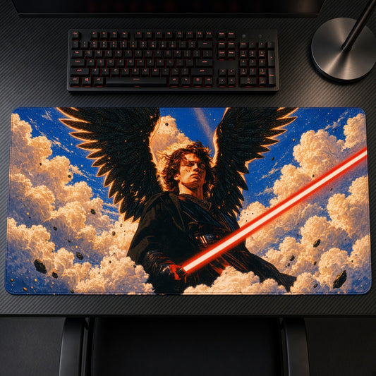 Anakin Skywalker Dark Wings Star Wars Playmat on a gaming desk, top-down view