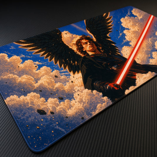 Anakin Skywalker Dark Wings Star Wars Playmat at an angle on a gaming desk