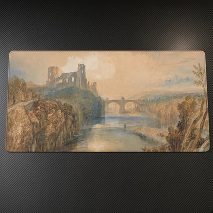 Barnard Castle J. M. W. Turner Playmat on a gaming desk, top-down view