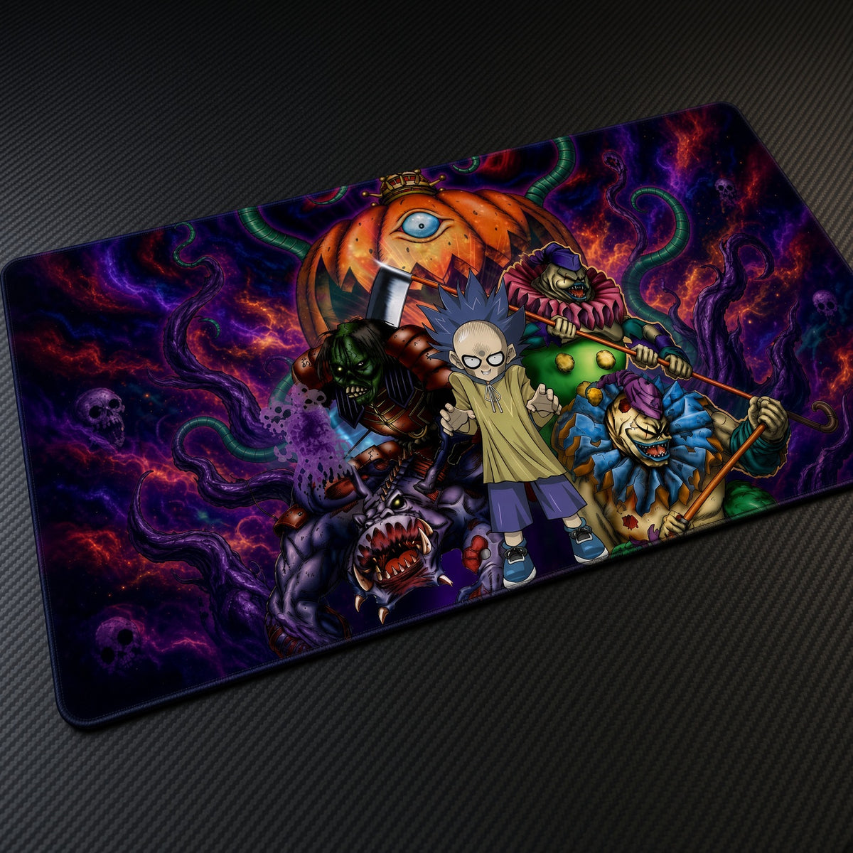 Bonz Zombie Monsters Yu-Gi-Oh! Playmat at an angle on a gaming desk