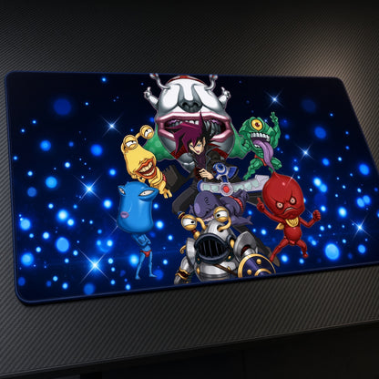 Chazz Princeton and Ojamas Yu-Gi-Oh! GX Playmat at an angle on a gaming desk