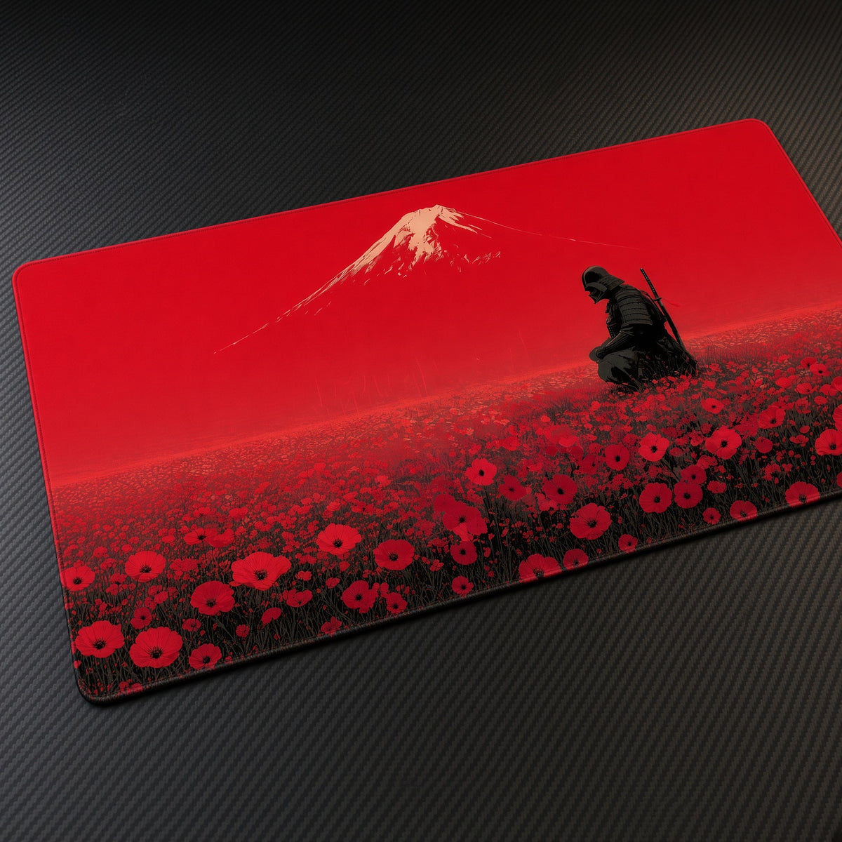 Darth Vader Poppy Field Star Wars Playmat at an angle on a gaming desk