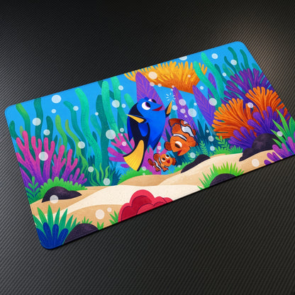 Dory and Nemo Coral Reef Finding Nemo Playmat at an angle on a gaming desk