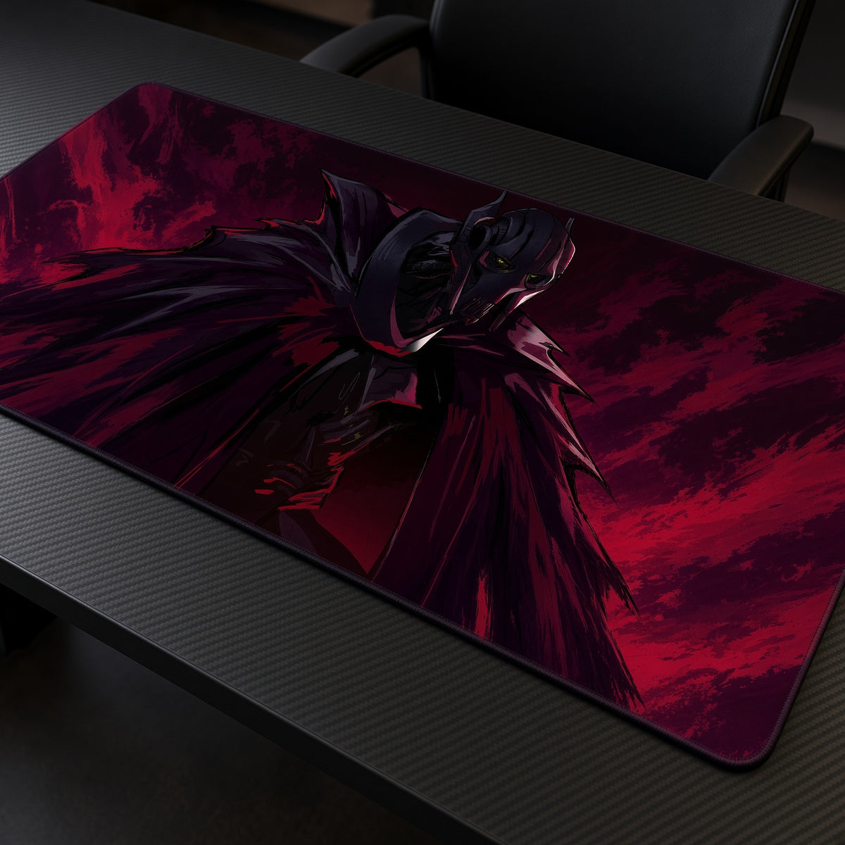 General Grievous Crimson Star Wars Playmat at an angle on a gaming desk