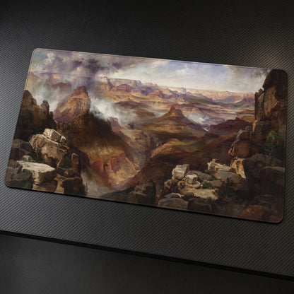 Grand Canyon of the Colorado River Thomas Moran Playmat at an angle on a gaming desk