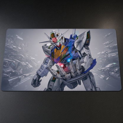 Gundam Aerial The Witch from Mercury Playmat at an angle on a gaming desk