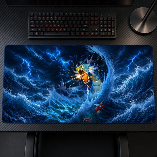 Gyarados & Magikarp Storm Vortex Pokemon Playmat top-down on desk