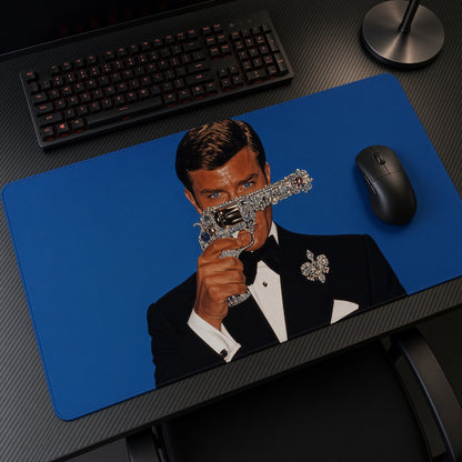 James Bond 007 Diamond Revolver Playmat at an angle with keyboard and mouse