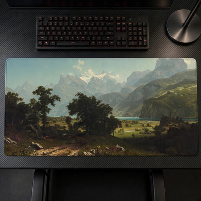 Lake Lucerne Albert Bierstadt Playmat on a gaming desk, top-down view