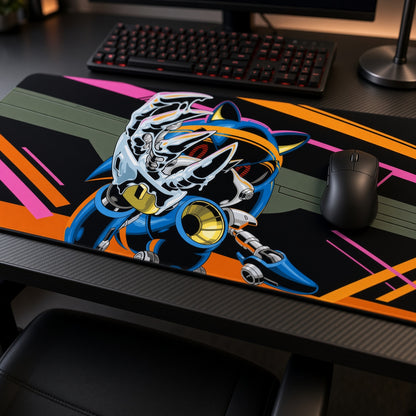 Metal Sonic Neon Playmat at an angle with keyboard and mouse