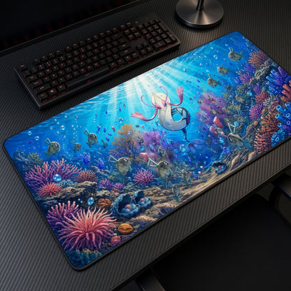 Milotic Coral Reef Pokémon Playmat at an angle with keyboard and mouse