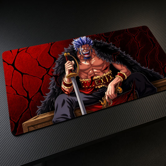 Pirate Captain Throne Playmat at an angle on a gaming desk