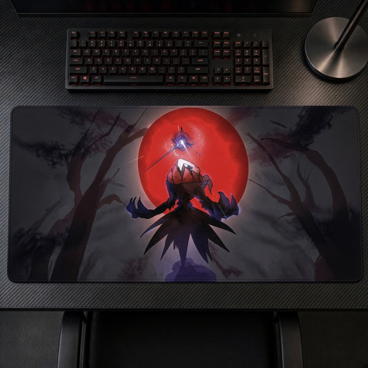Darkrai Dream Eater playmat on a gaming desk, top-down view