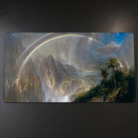 Rainy Season in the Tropics Frederic Edwin Church Playmat on a gaming desk, top-down view
