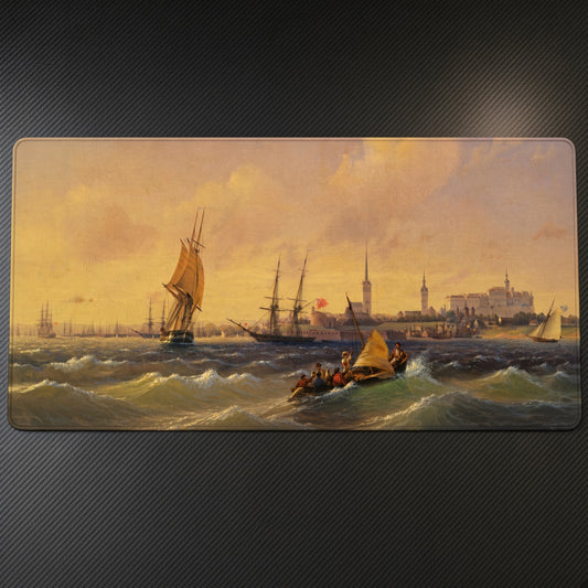 Reval (Tallinn) Ivan Aivazovsky Playmat on a gaming desk, top-down view