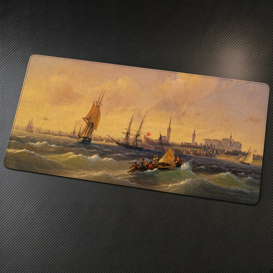 Reval (Tallinn) Ivan Aivazovsky Playmat at an angle on a gaming desk