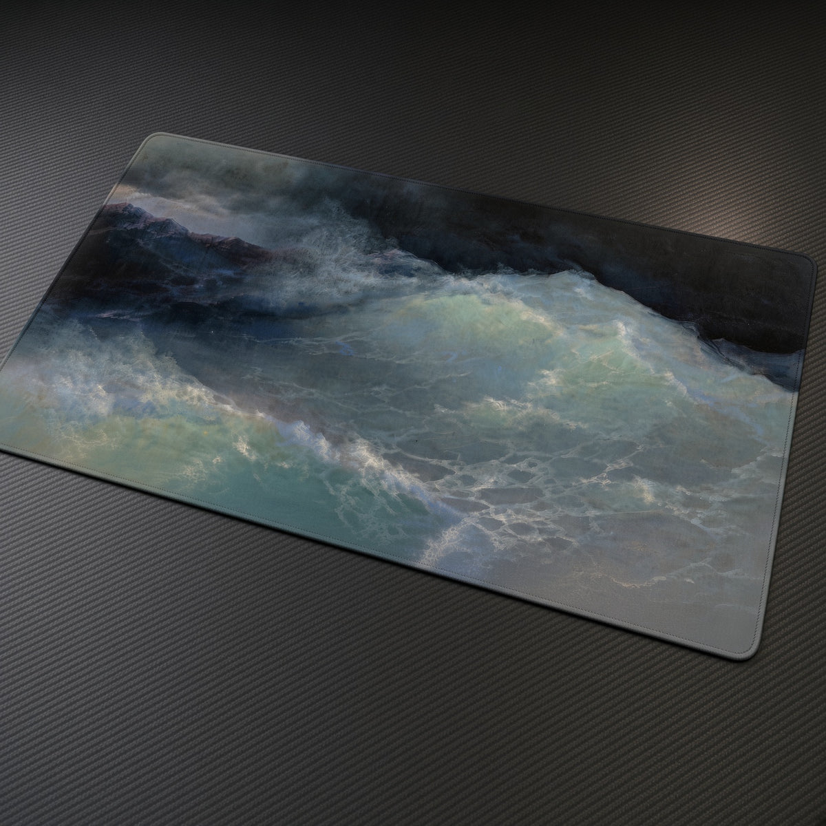 Rough Sea Ivan Aivazovsky Playmat at an angle on a gaming desk