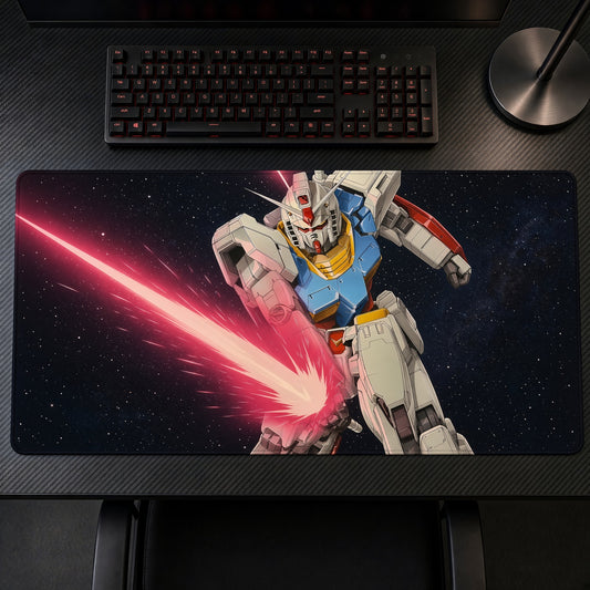 RX-78-2 Gundam Beam Rifle Playmat on a gaming desk, top-down view