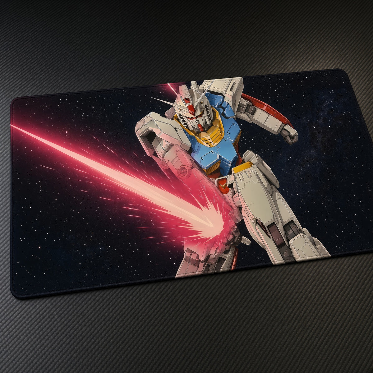 RX-78-2 Gundam Beam Rifle Playmat at an angle on a gaming desk