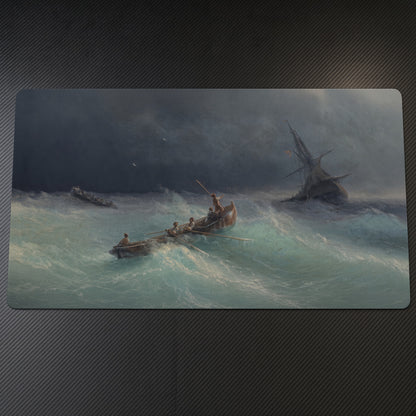 Storm at Sea Ivan Aivazovsky Playmat on a gaming desk, top-down view