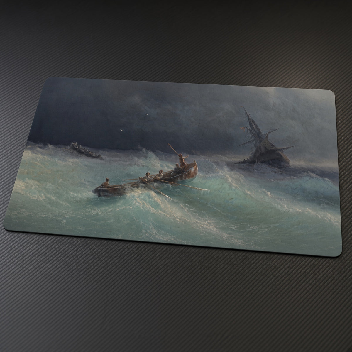 Storm at Sea Ivan Aivazovsky Playmat at an angle on a gaming desk