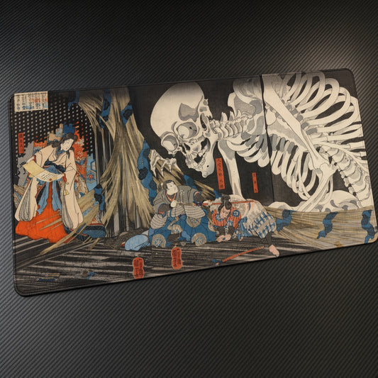 Takiyasha the Witch and the Skeleton Spectre (triptych) Utagawa Kuniyoshi Playmat at an angle on a gaming desk