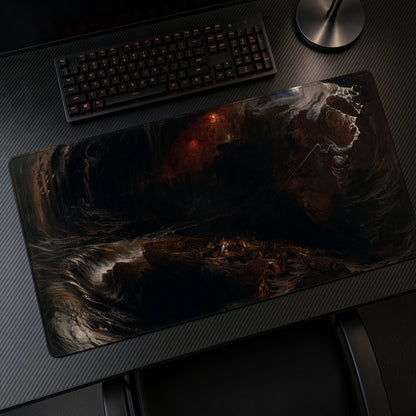 The Deluge John Martin Playmat at an angle on a gaming desk