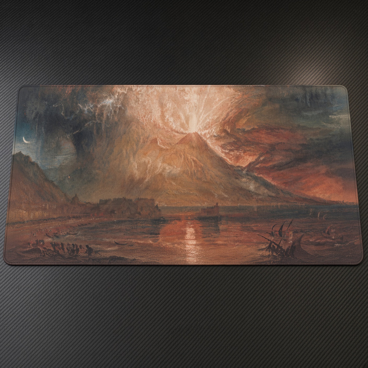 Vesuvius in Eruption J. M. W. Turner Playmat on a gaming desk, top-down view