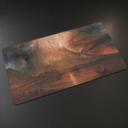 Vesuvius in Eruption J. M. W. Turner Playmat at an angle on a gaming desk