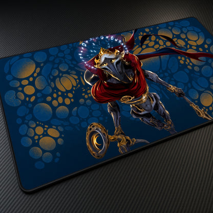 Viktor Arcane League of Legends Playmat at an angle on a gaming desk