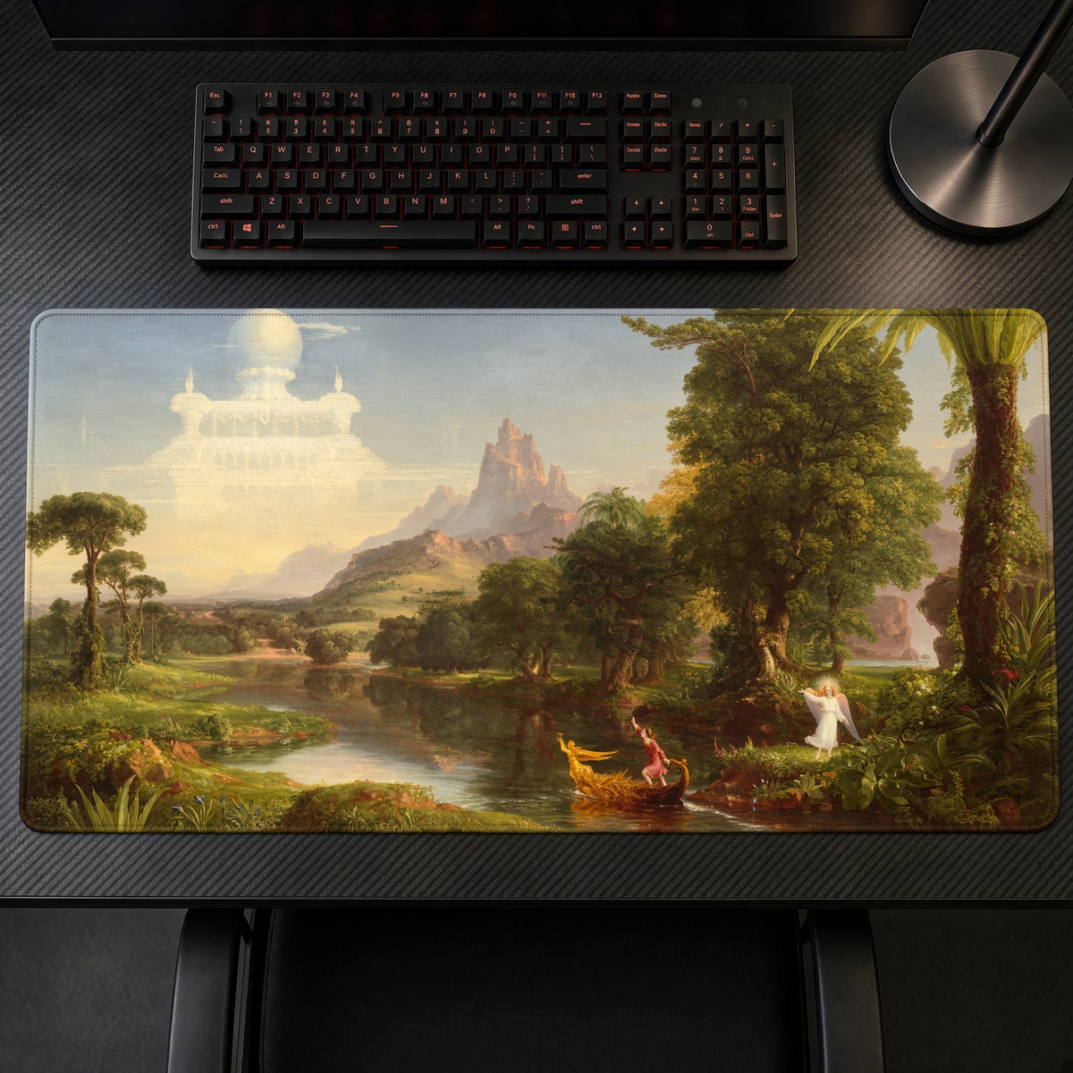 The Voyage of Life: Youth Thomas Cole Playmat on a gaming desk, top-down view