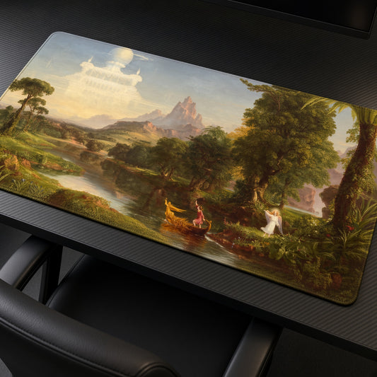 The Voyage of Life: Youth Thomas Cole Playmat at an angle on a gaming desk