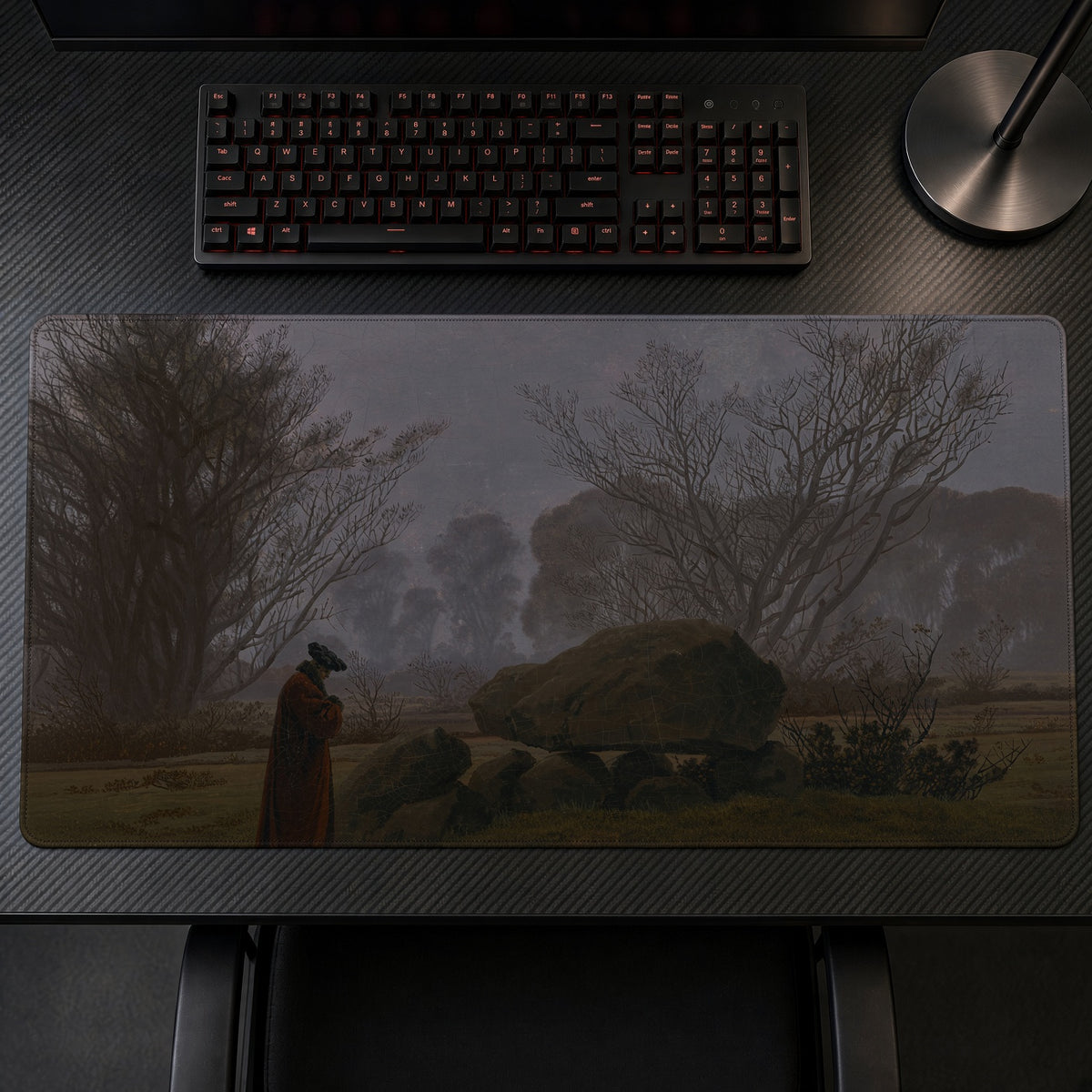 Walk at Dusk Caspar David Friedrich Playmat on a gaming desk, top-down view